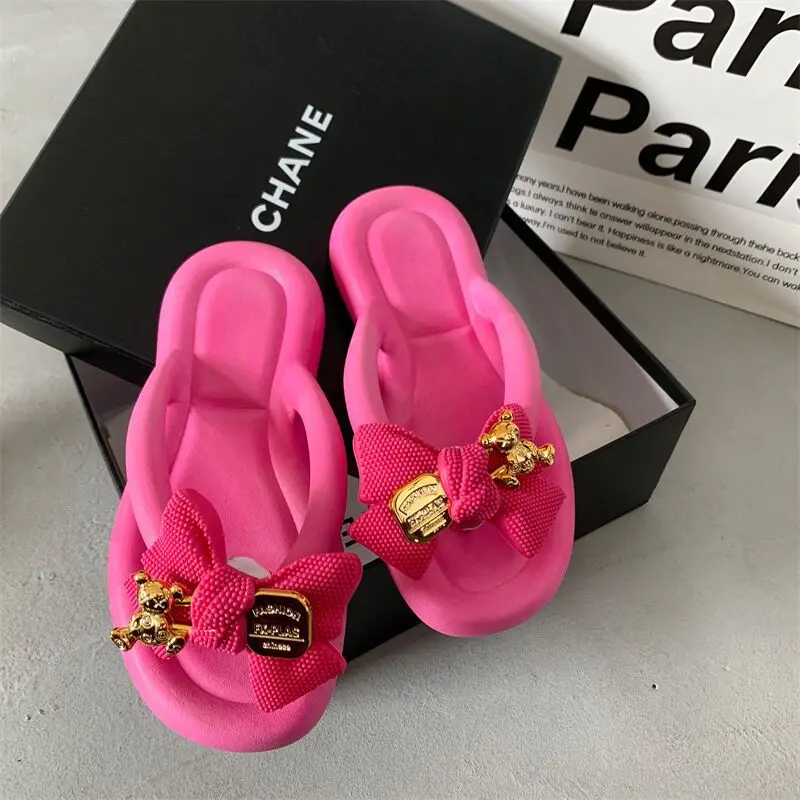 2023 Summer New Bowknot Women Slippers Platform Indoor Bathroom Non-slip Flip Flops Female Beach Casual Sandals Shoes Pantuflas