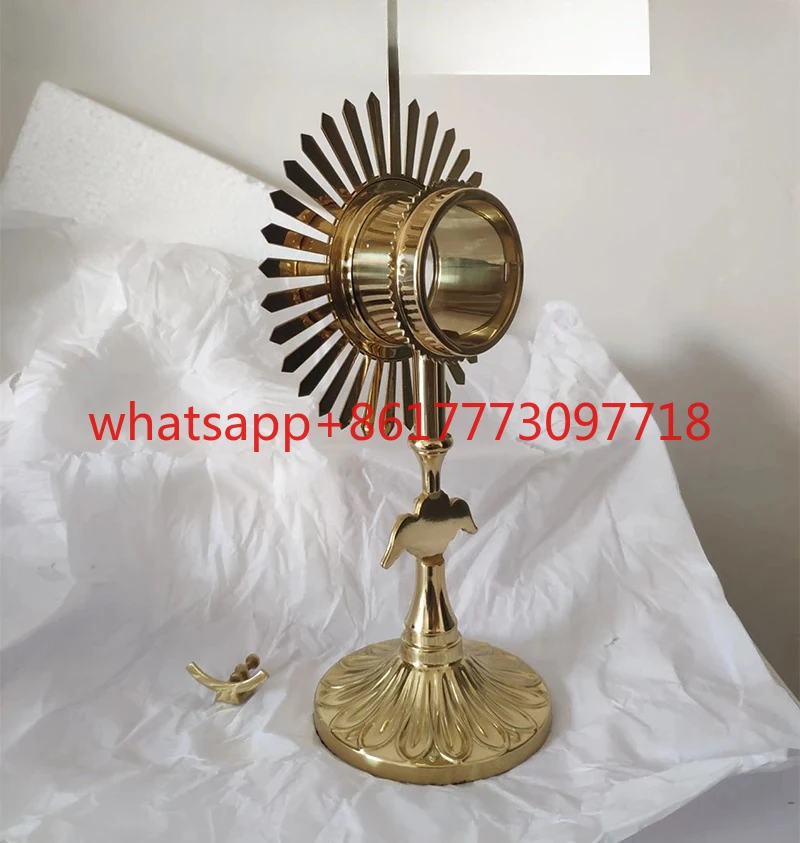 Catholic Brass Monstrance With Ray And Budded Cross With Circular Luna Holy Reliquary Church Supplies
