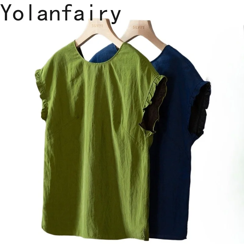 YOLANFAIRY 100% Mulberry Silk T Shirts Woman Xiangyunsha Summer Tee Shirt Women Reversible Wear Elegant Short Sleeve Tee Tops