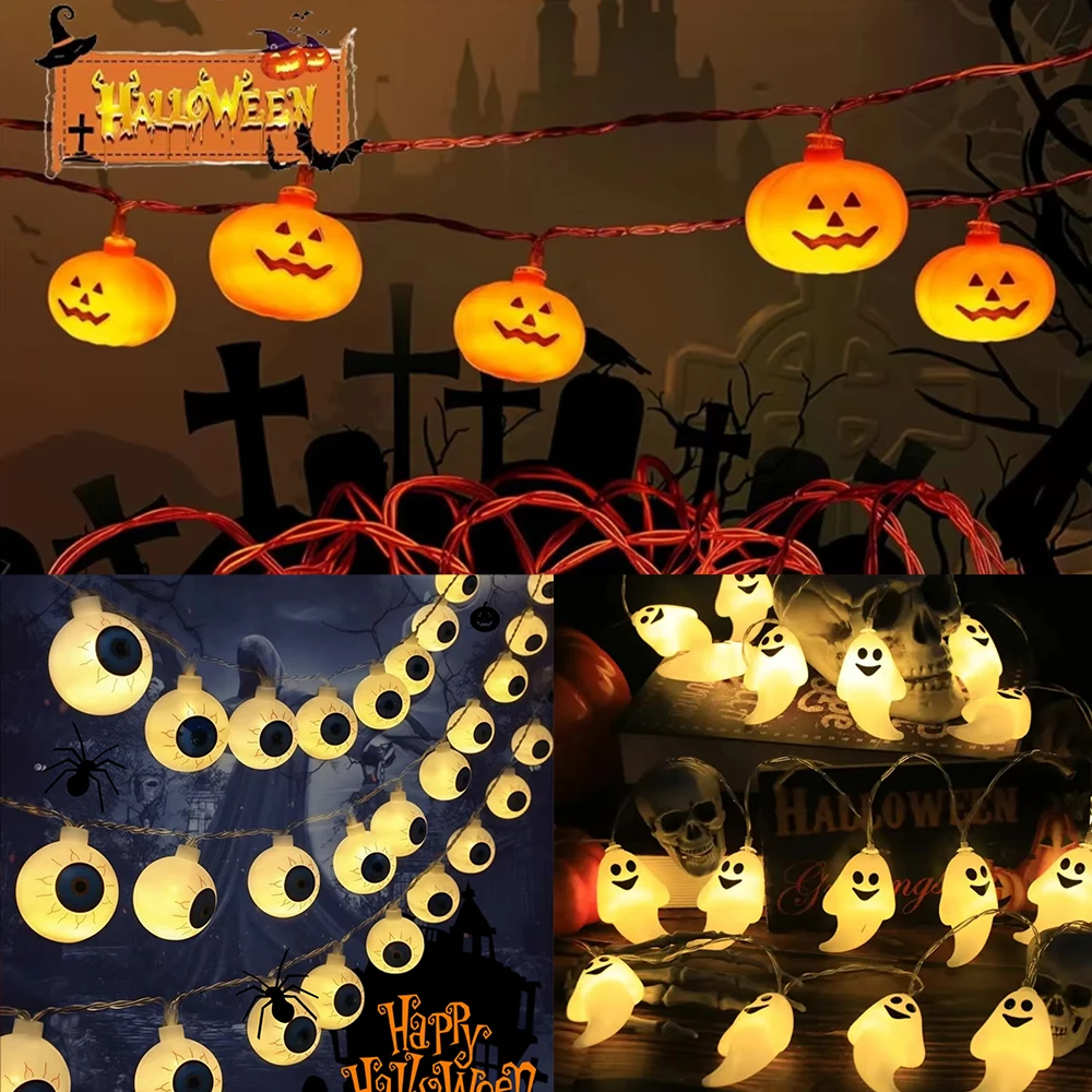 Battery Operated Halloween Eyeball Pumpkin Ghost String Lights Creepy Glowing Ghost Horror Atmosphere Lamp Decor Props for Home