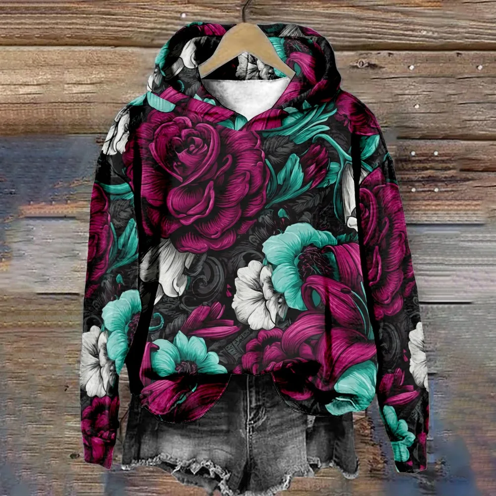 موضة زهرة هوديس الأزهار ثلاثية الأبعاد طباعة النساء الرجال قمصان سويت شيرت بقلنسوة الشارع الشهير كنزة بمقاس كبير القمم الملابس النسائية