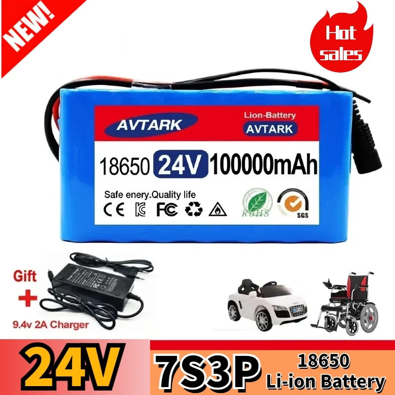 

24V 100Ah 7S3P 18650 29.4V lithium-ion Replacement battery pack+2A charger for electric bicycles, wheelchairs, hanging bags