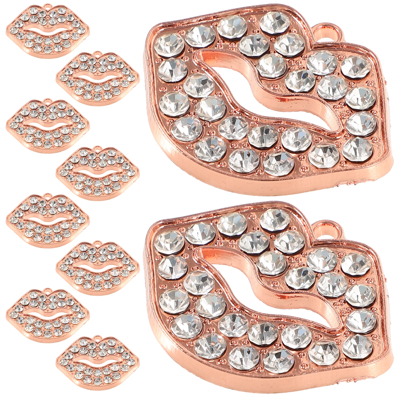 

10Pcs Lip Pendant Keychains Rhinestone Jewelry Charms Crystal Small Nail Zinc Alloy DIY Ornaments Handmade Accessories Bracelet