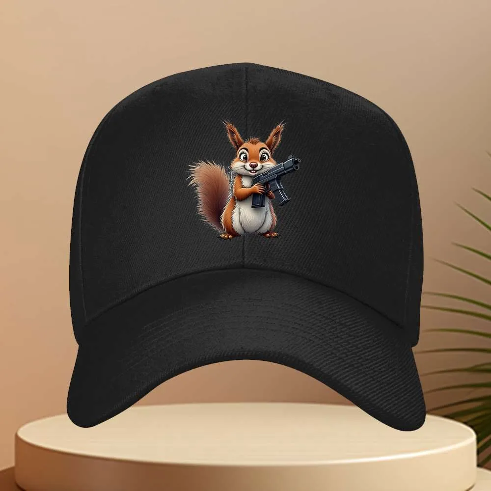 Funny Squirrel With Gun Baseball Cap Adjustable Unisex Outdoor Sports Hat