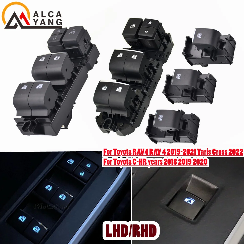 RHD LHD Lighted LED Power Single Window Switch For Toyota RAV4 RAV 4 XA50 C-HR 2019-2021 HYBRID 2020 Yaris Cross 2022