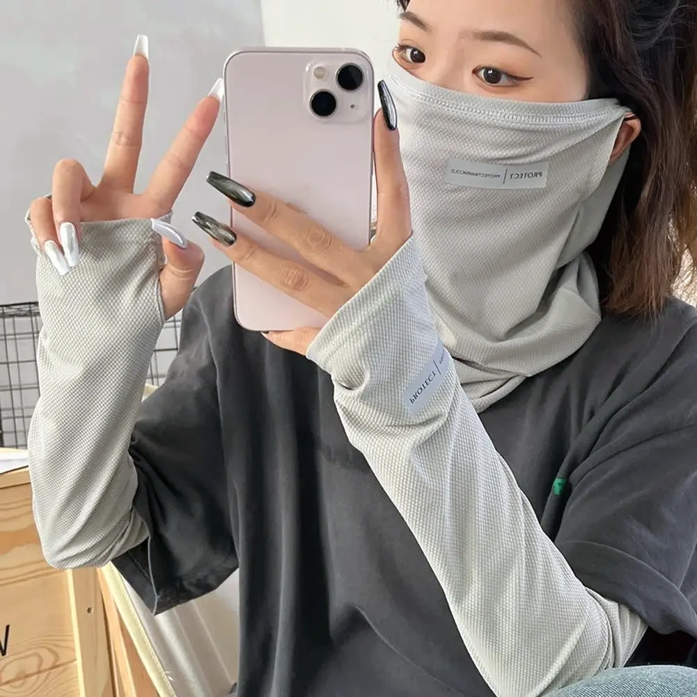

Summer Ice Silk Sleeve Mask Sunscreen Anti-UV Cooling Breathable Outdoor Running Cycling Arm Face Protection Supplies