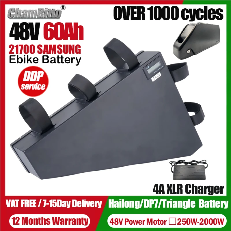 

Hailong 48v Triangle Battery 20 24 30 40ah 50ah 60ah Electric Bike Scooter Down tube 21700 48v 1000w 2000w 3000w Lithium Battery