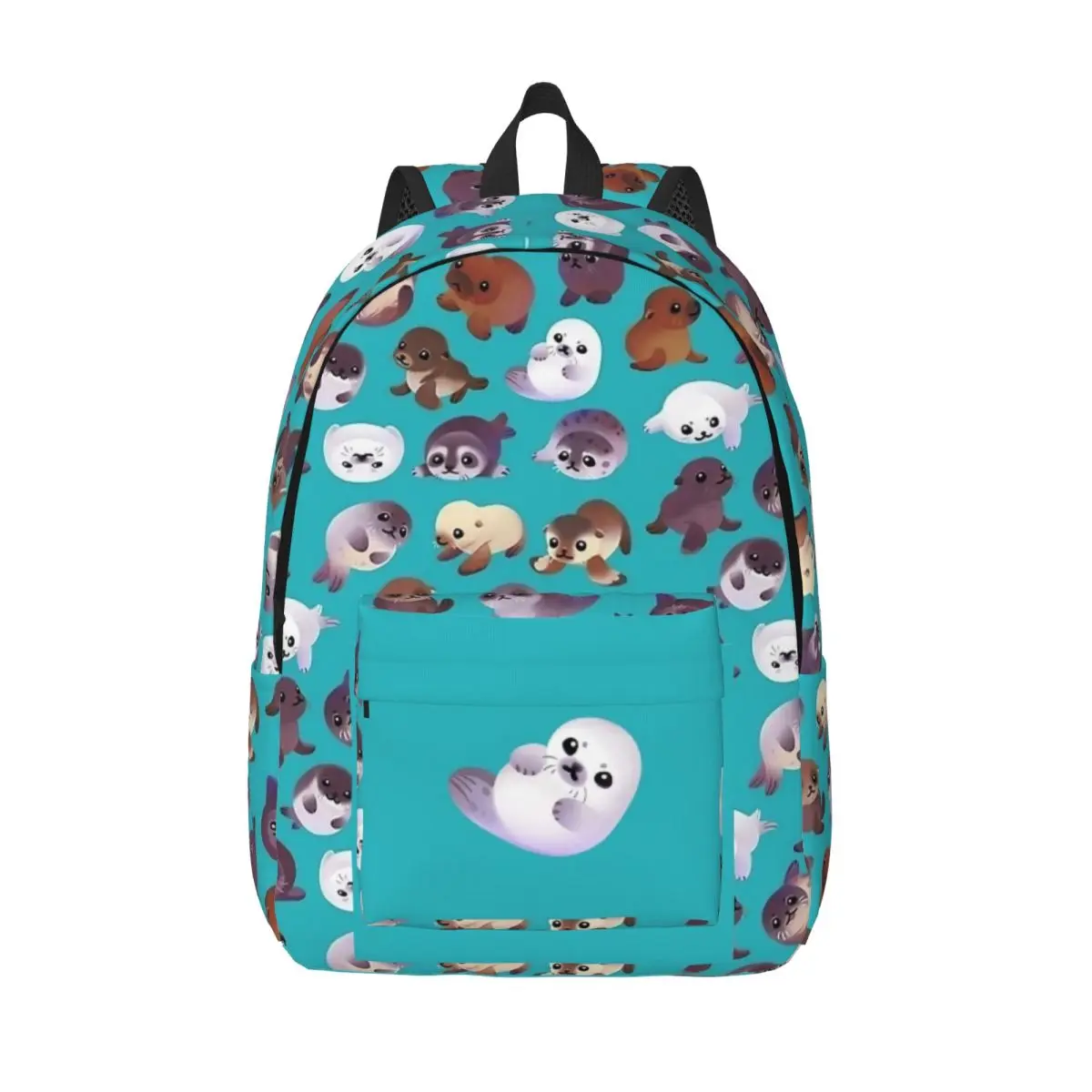 Seal Pup Backpack Elementary High College School Student Cute Kawaii Marine Mammal Book Bags Men Women Canvas Daypack Sports