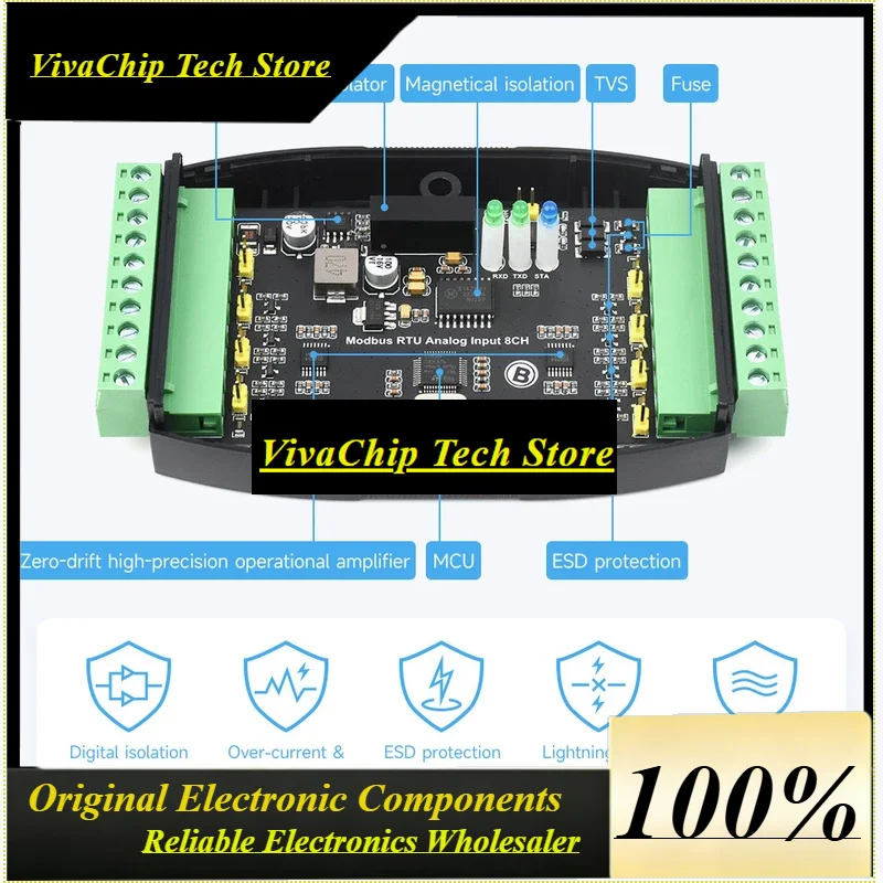 VivaCModbus RTU Analog Input 8-Channel Analog Acquisition Module Industrial Grade 12-Bit High-Precision Acquisition Support Curr