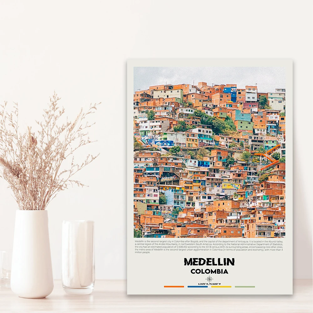 Medellín Print Colombia Medellín Travel Wall Art Poster Modern New Jersey USA Travel Prints Colorful Landscape Art Canvas Prints