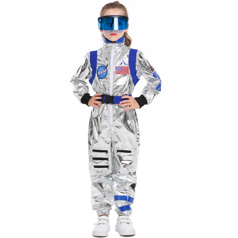qq45 niños astronauta niños traje espacial plateado niños niñas piloto de la NASA juego de rol vestir Halloween disfraz de astronauta para Ch