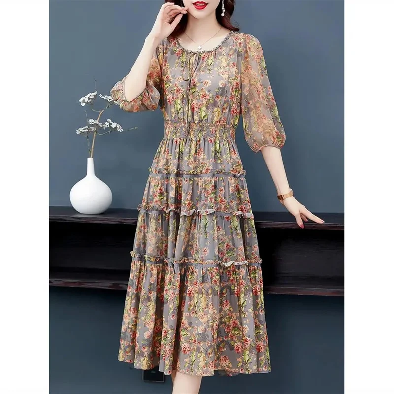 Mulberry Silk Dress For women's Summer 2022 New Design Niche Temperament Waist Cinched Silk Mid Length Skirt