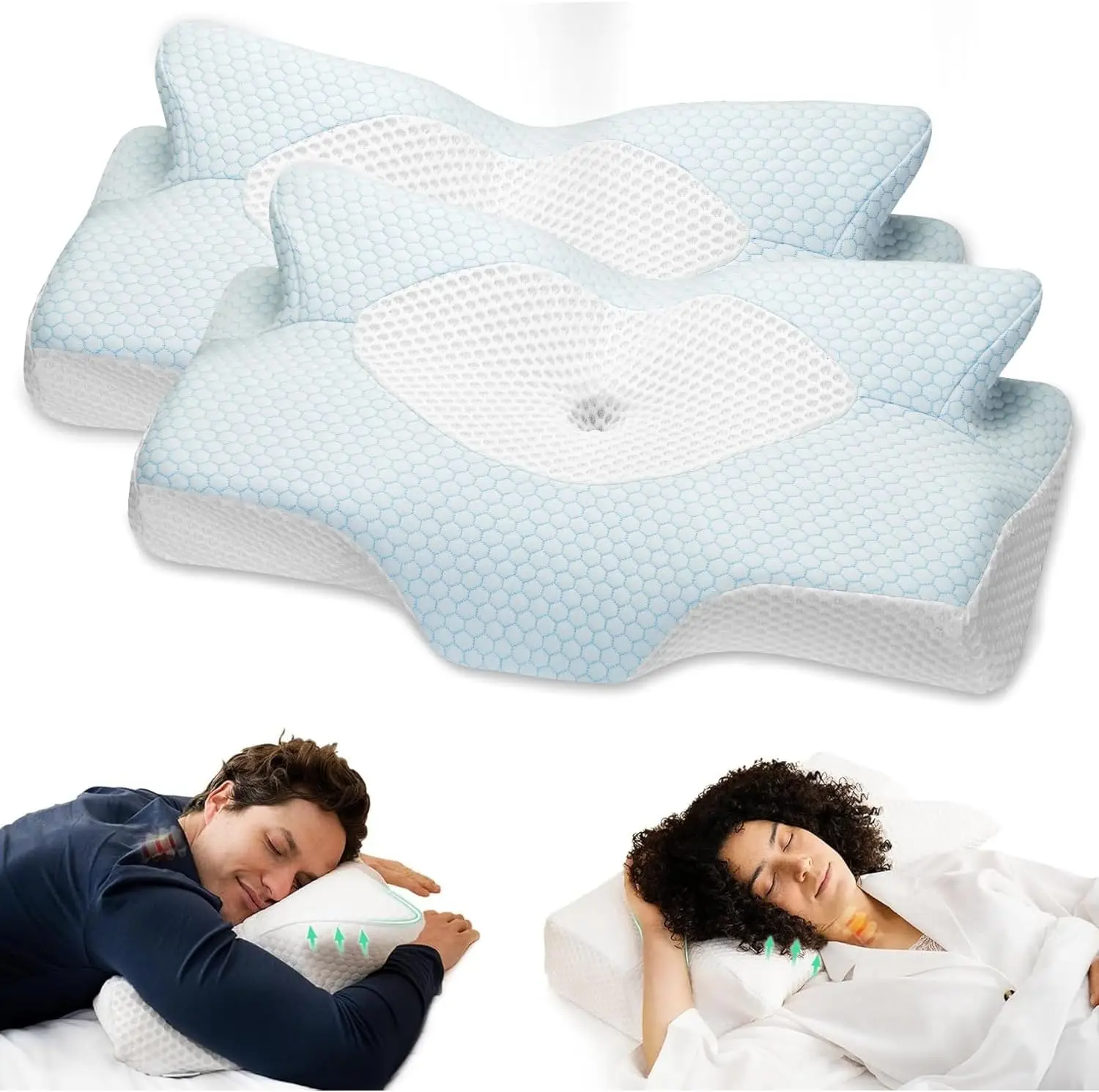 

Cervical Memory Foam Pillow 2 Pack for Neck and Shoulder Pain Relief, Ergonomic Orthopedic Support for Side and Stomach Sleepers