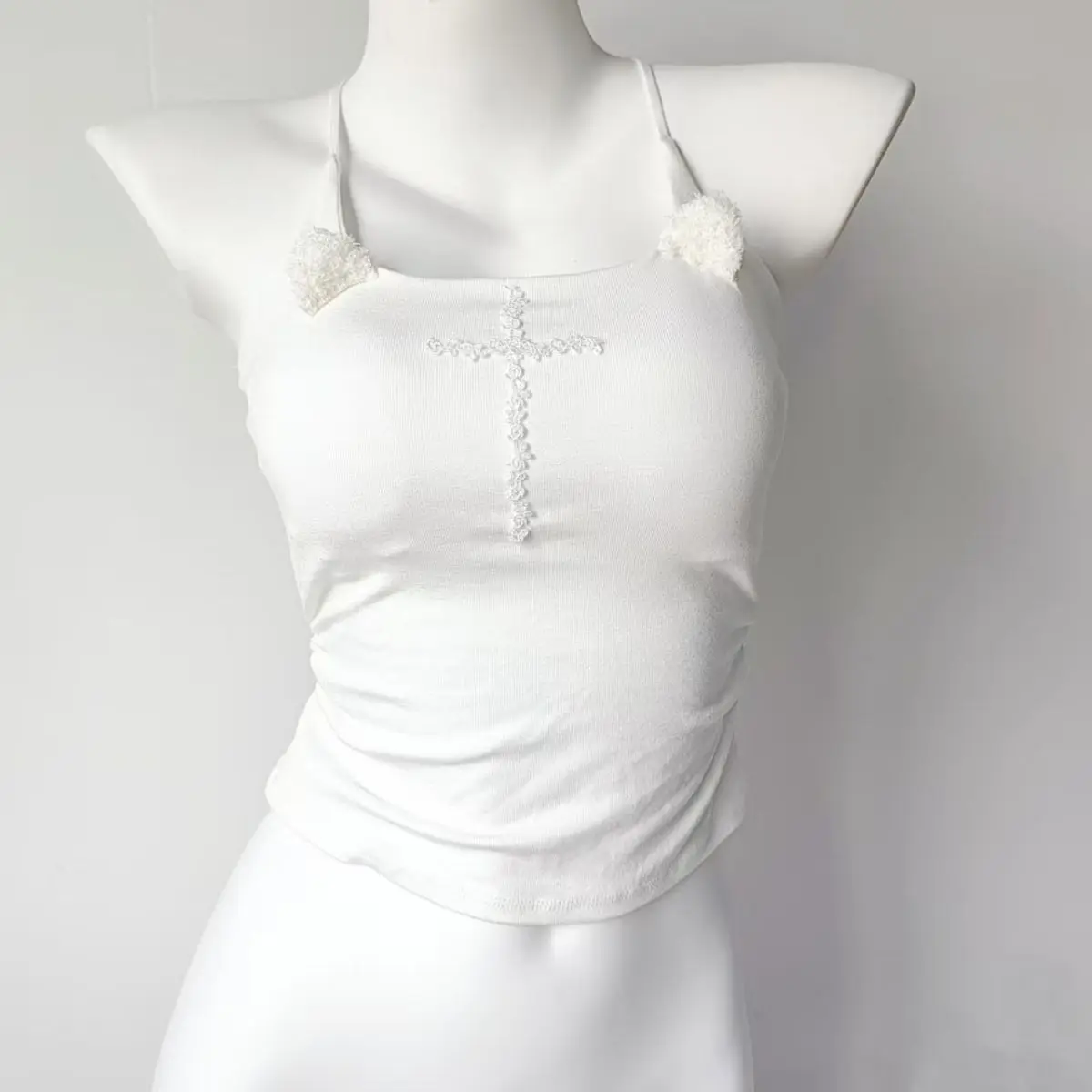 Y2K cat ear vine cross-body strap summer style figure-hugging pure erotic design crossover top daily high street fashion new