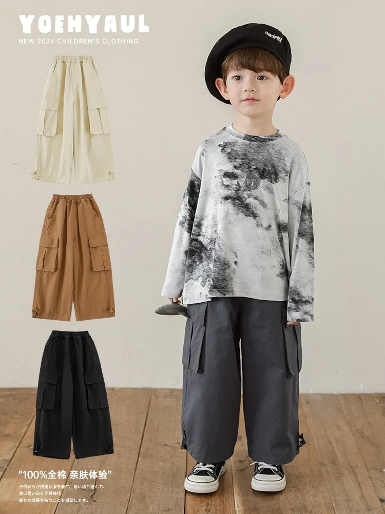 Boys' 2024 New Retro Loose Versatile Pants Comfortable Pocket Pants Trendy