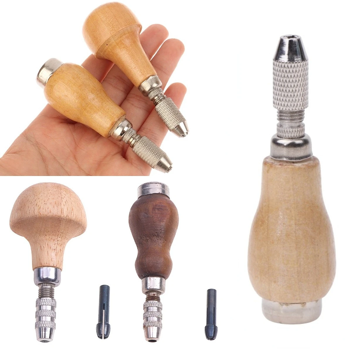 Practical Handmade DIY Jewelry Tools Jeweler Pin Vise Vice Wooden Handle With 2 Chuck Twisting Wire Wrapping Drill Tool Kit