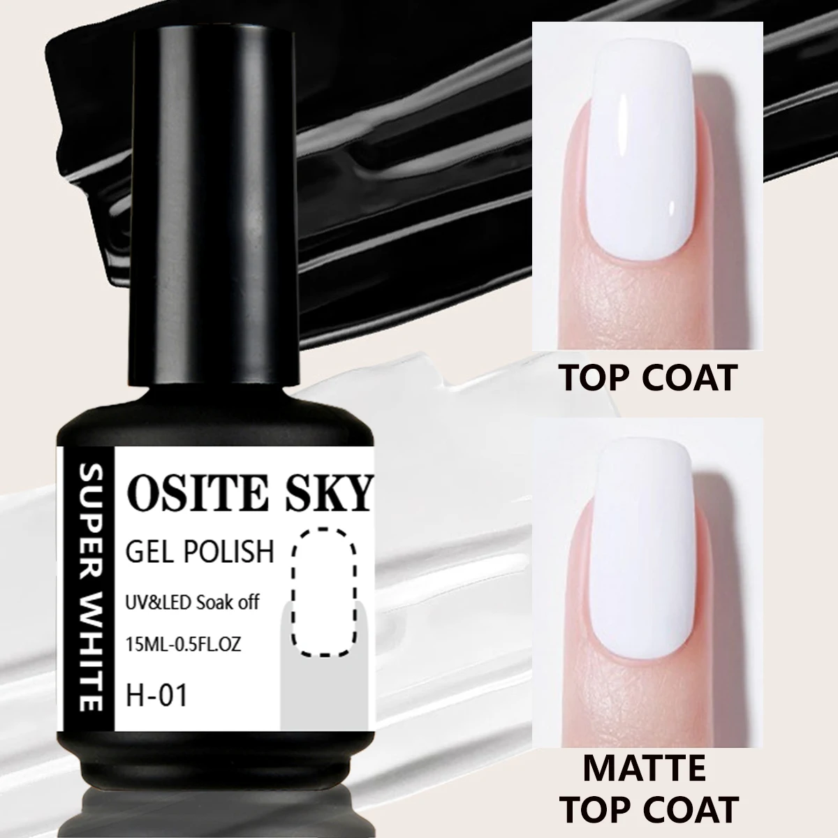 Esmalte de gel para manicure, Soak Off Gel, Semi-Permanente, Preto, Branco, UV, LED, Super, Verniz Não Amarelado, 15ml