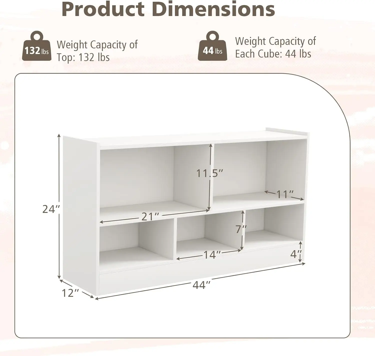 Toy Storage Organizer, 2-Tier Kids Bookshelf, 5 Cube Kids\' Bookcases, Cabinets & Shelves, Wooden Toy Shelf Organizer