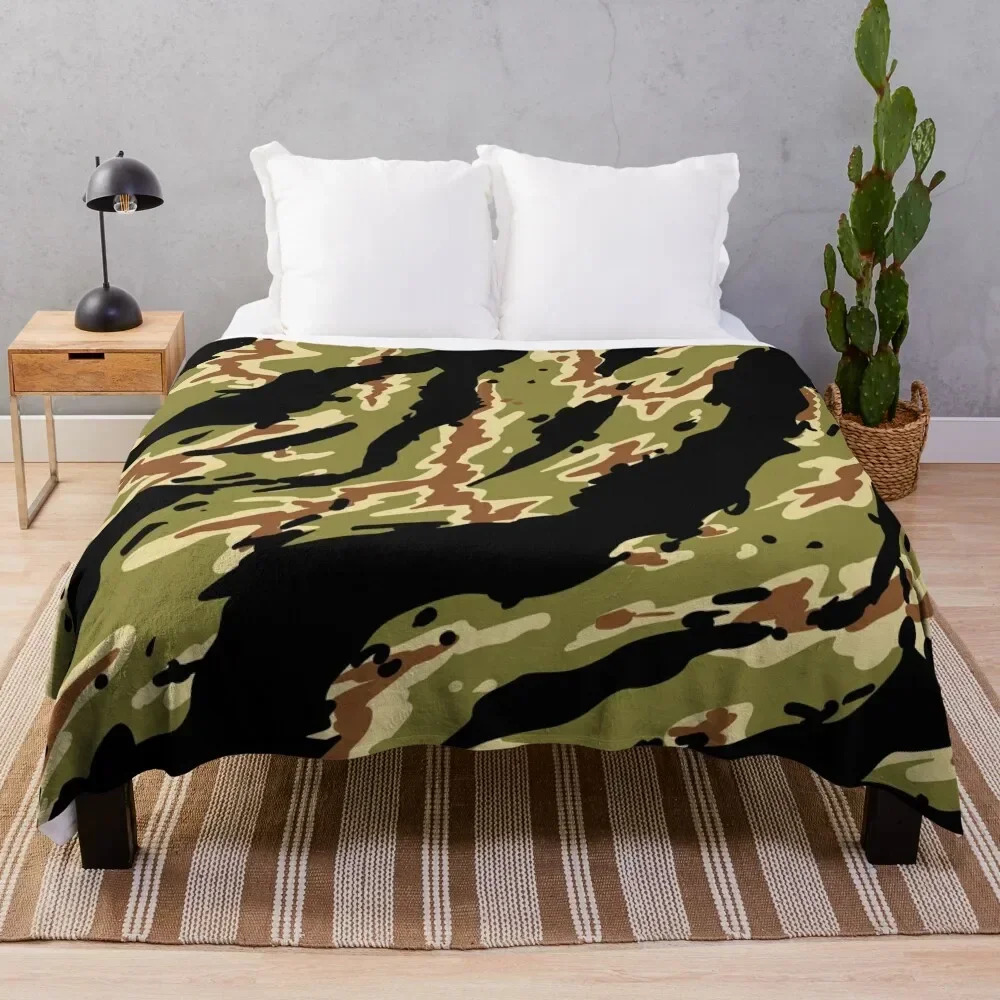 Vietnam tiger stripe camouflage pattern. green camo. Throw Blanket Multi-Purpose Single Blankets