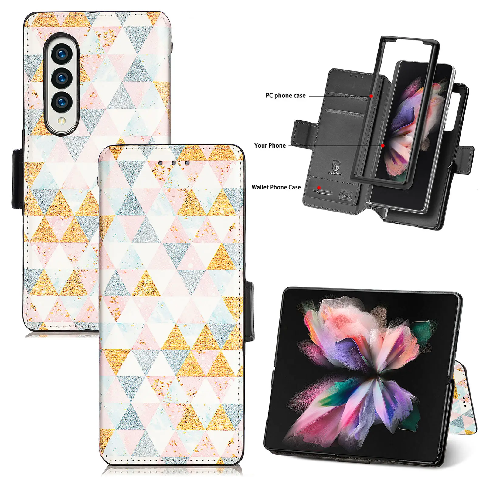 

Anti-Slip Card Slot Leather Wallet Case for Samsung Galaxy Z Fold 3 5G Fold3 Anti-Knock Protective Phone Bag Cover Funda