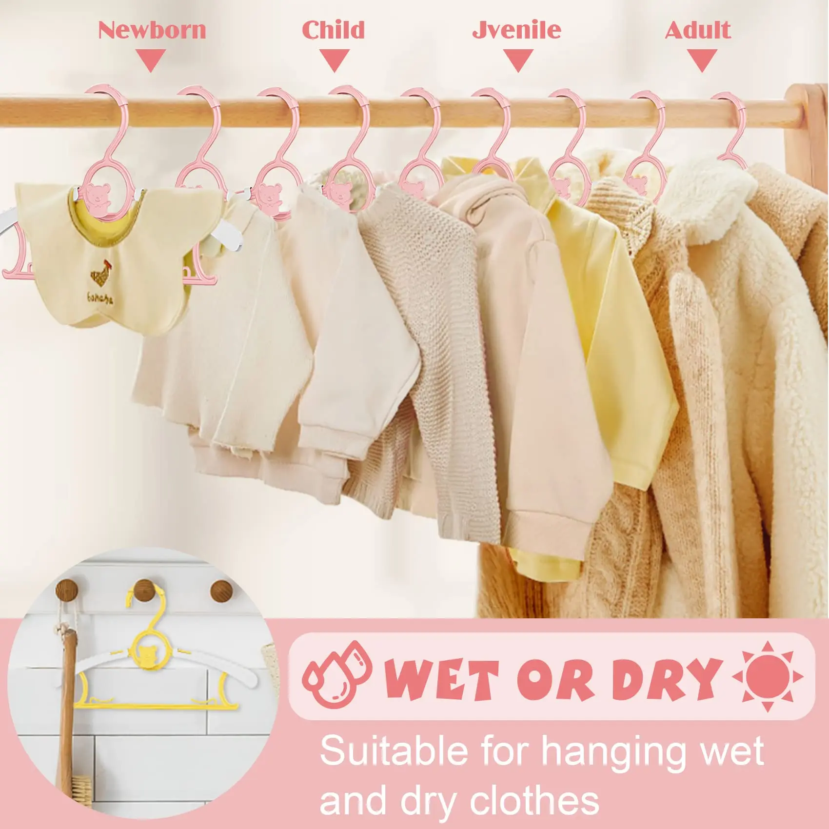 20 Pack Baby Hangers for Nursery Closet,Kids Baby Clothes Hangers Space Saving Adjustable Non-Slip Toddler Infant Clothes Hanger