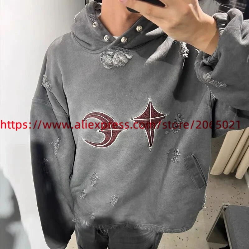 THUG CLUB Trend Hole Retro Vintage Clothing Top Quality Loose Oversized Streetwear Sweatshirt Pullover Hoodies For Men