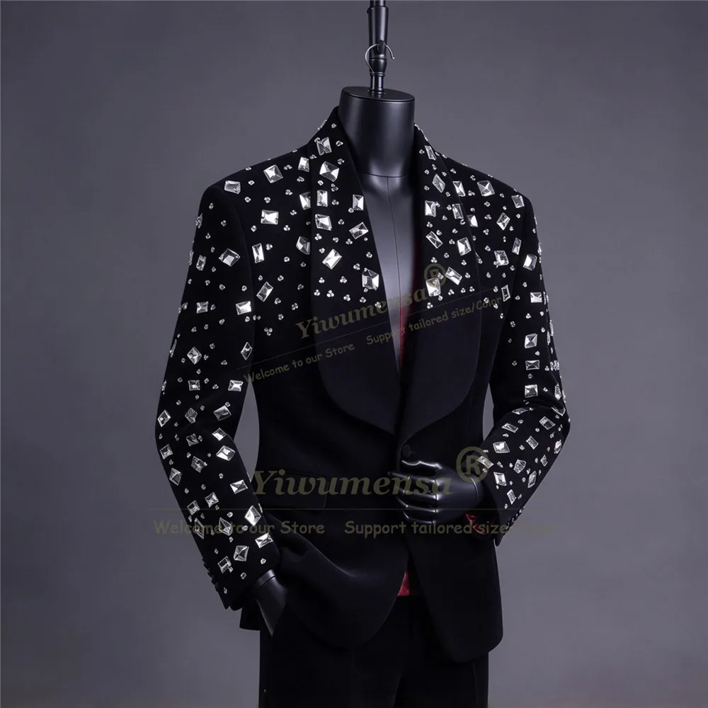 Men 2‑Pieces Tuxedo Velvet Shawl Lapel Blazer With Pants Formal Suit Set For Wedding Groom Prom Party Men's Suits And Separates