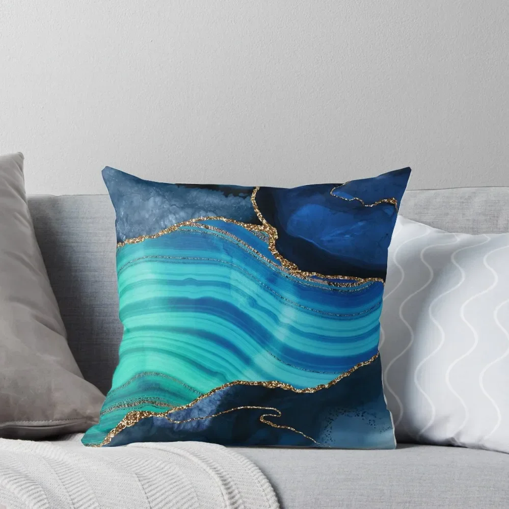 

Blue Ocean And Gold Mermaid Faux Marble Throw Pillow Christmas Pillow Covers Cusions Cover Pillow