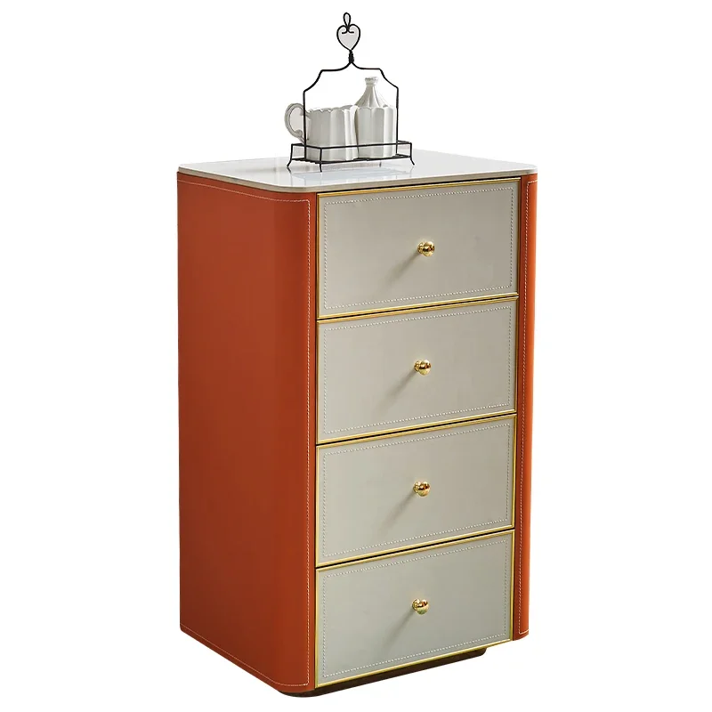 

Italian light luxury saddle leather drawer storage cabinet, modern solid wood cabinet, stone slab chest of drawers