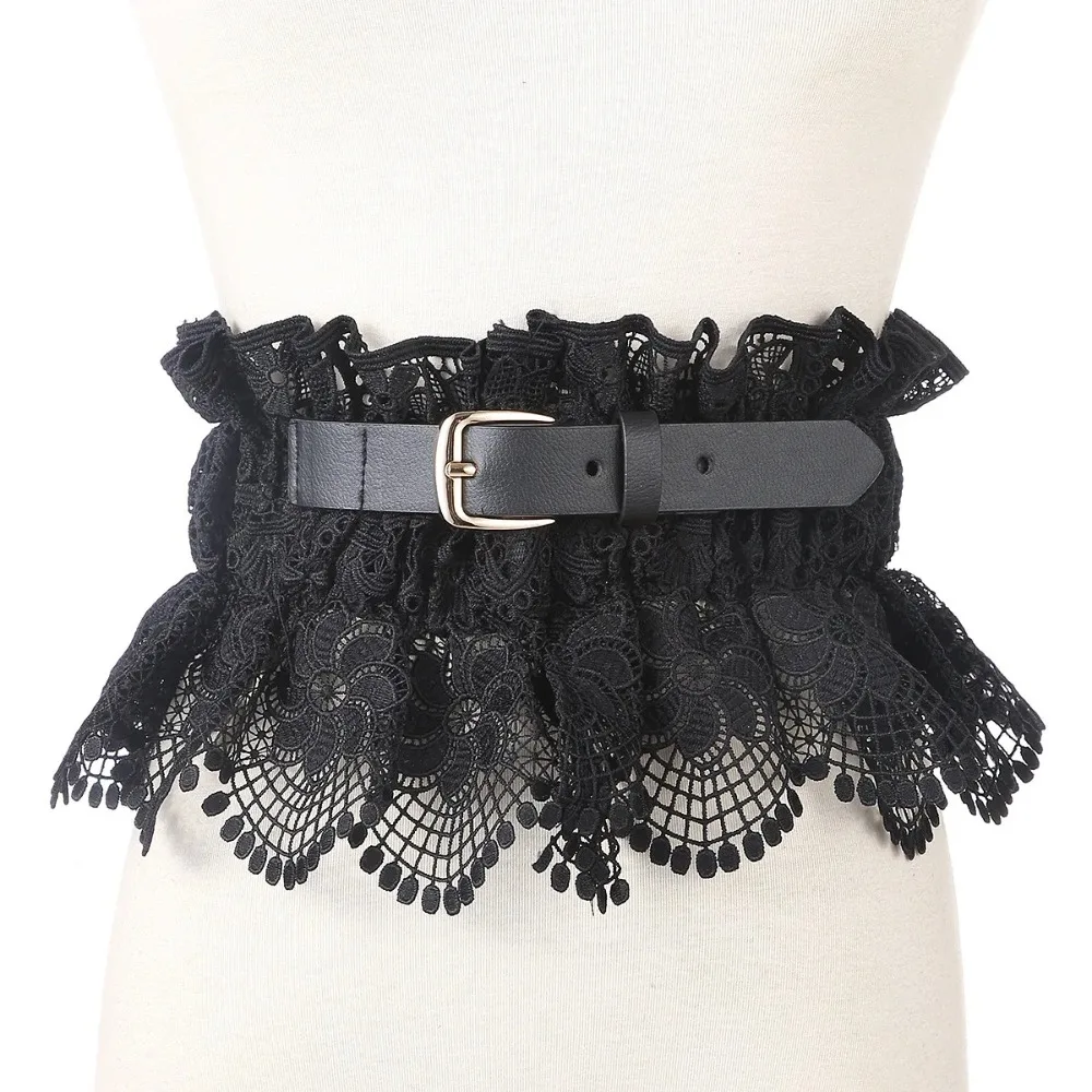 أزياء الصلبة اللون الدانتيل Cummerbunds مطاطا التخسيس مشد حزام الخصر ختم قابل للتعديل دبوس مشبك فستان حزام واسع