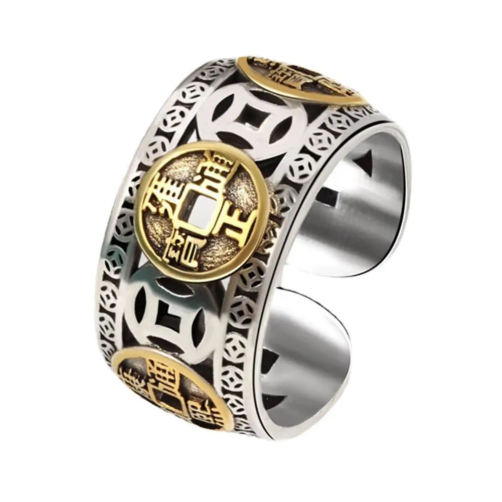 Chinese Retro Feng Shui Silver Plated Adjustable Rings For Women Men Amulet Wealth Lucky Jewelry J7Y0