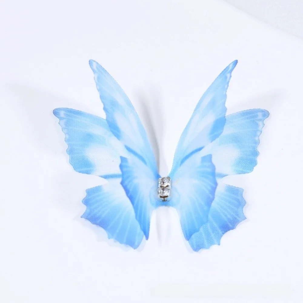 50Pcs Gradient Color Organza Fabric Butterfly Appliques 5CM Organza Fabric Simulated Butterfly Hair Accessories 3D