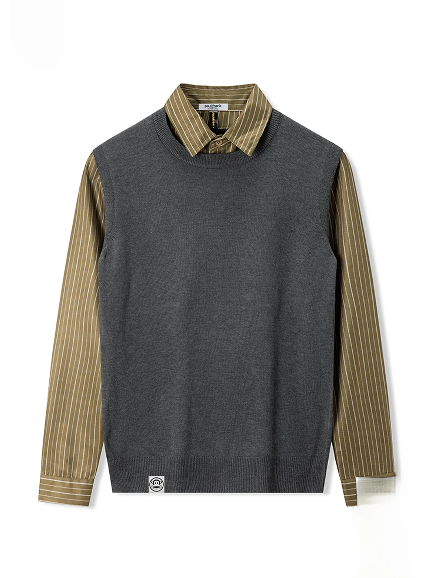 

PaulFrank Men's irt Collar Color Blo Knit Sweater Retro Trendy Contrast Color Loose Fit Long Sve Winter Faion