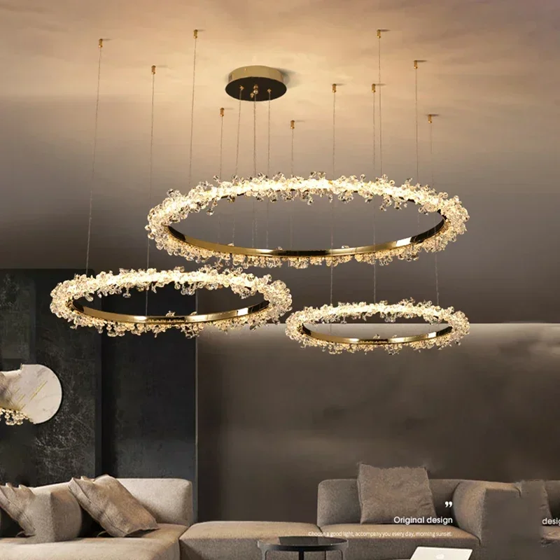 

Modern Nordic Luxury Shop Bedroom Living Room Crystal Pendant Led Lighs Interior Decoration Ring Luster Lamps Ceiling Chandelier