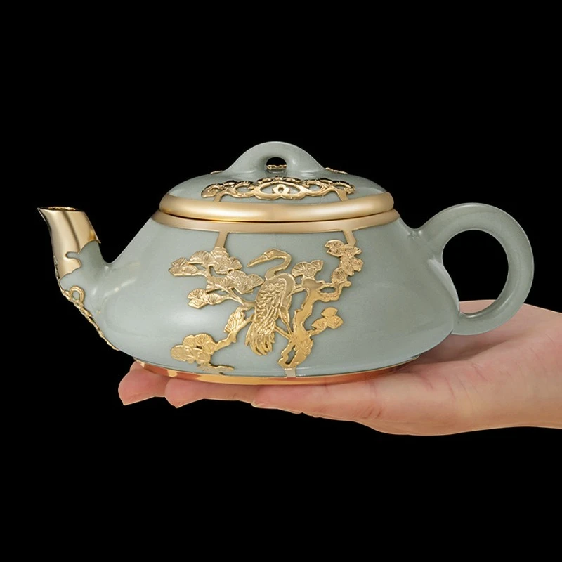 

Intangible Cultural Heritage Gold Inlaid Jade Tea Set Light Luxury High-end Atmosphere Holiday Luxury Gifts