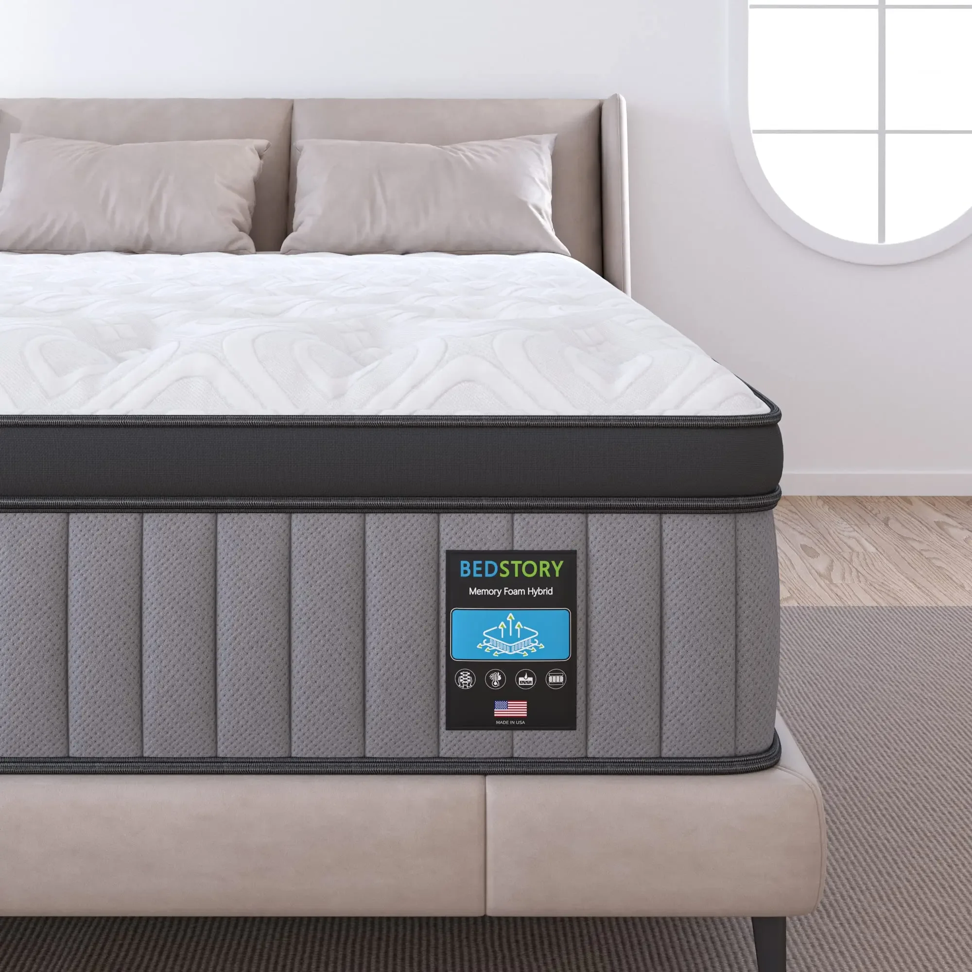 

BedStory King-Luxury Hybrid Mattress, Extra Lumbar and Hip Support, Pain Relieving, Motion Isolation Cooling, 14 in