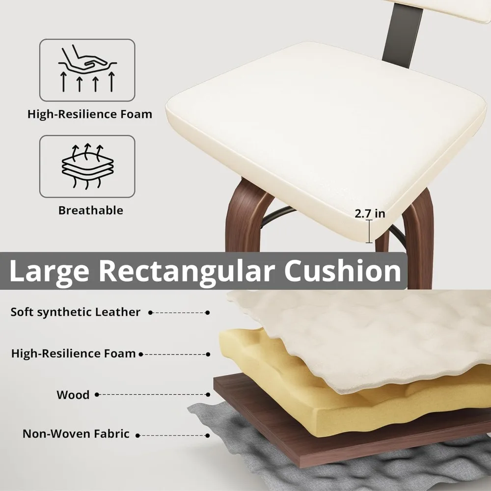 مجموعة مقاعد بار ذات ارتفاع مضاد مكونة من 2، مقاعد منجدة من الجلد الصناعي مقاس 29 بوصة مع ظهر، ومسند للقدمين، وأرجل منحنية ذات ملمس خشبي،