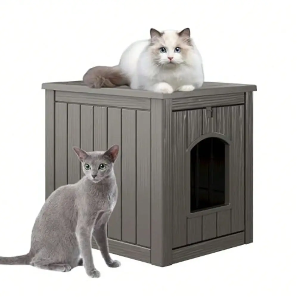 Cat House, Weatherproof PP Plastic Cat Shelter For Indoor And Outdoor Use, Durable AllSeason Pet House For And Stray Cats, Gray