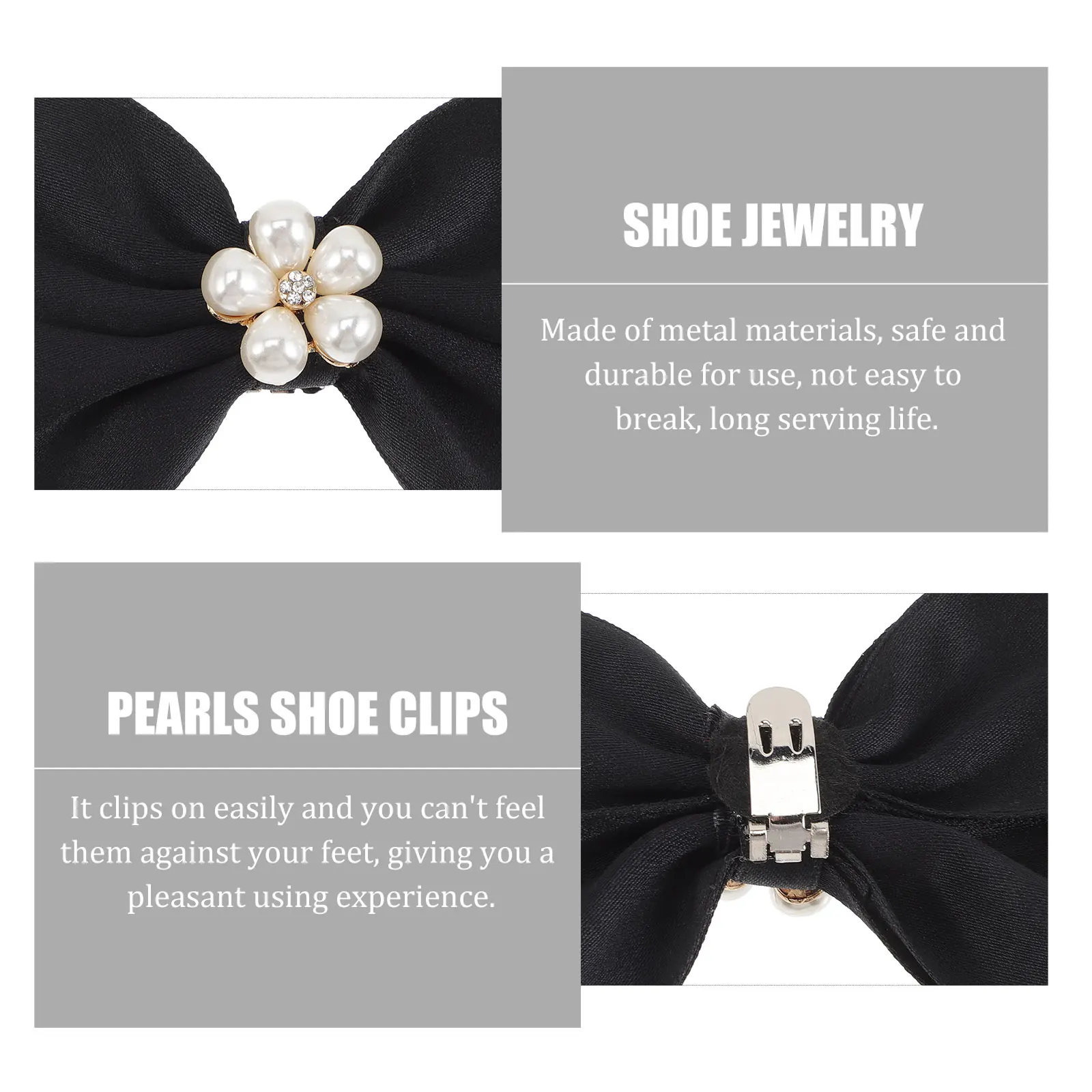 

Elegant Bow Shoe Clips Pearls Decor Pumps Lightweight Cloth Metal Adjustable Black Women Accessories Wedding Party Shoe Decor