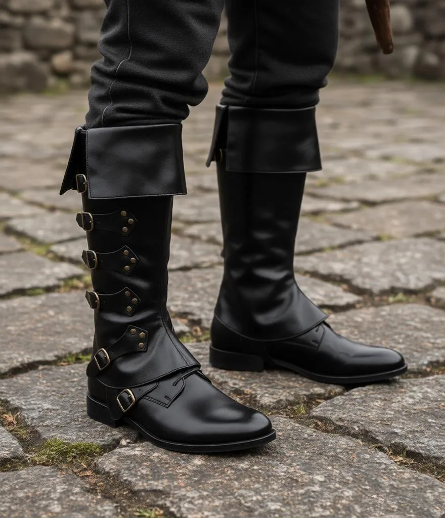 Herren-Piraten-Cosplay-Kniestiefel, lange Stiefel, Vintage-Renaissance-Marinkapitän-Accessoire, Schuhwerk, Halloween-Karneval, ausgefallene Requisiten – Detail 7