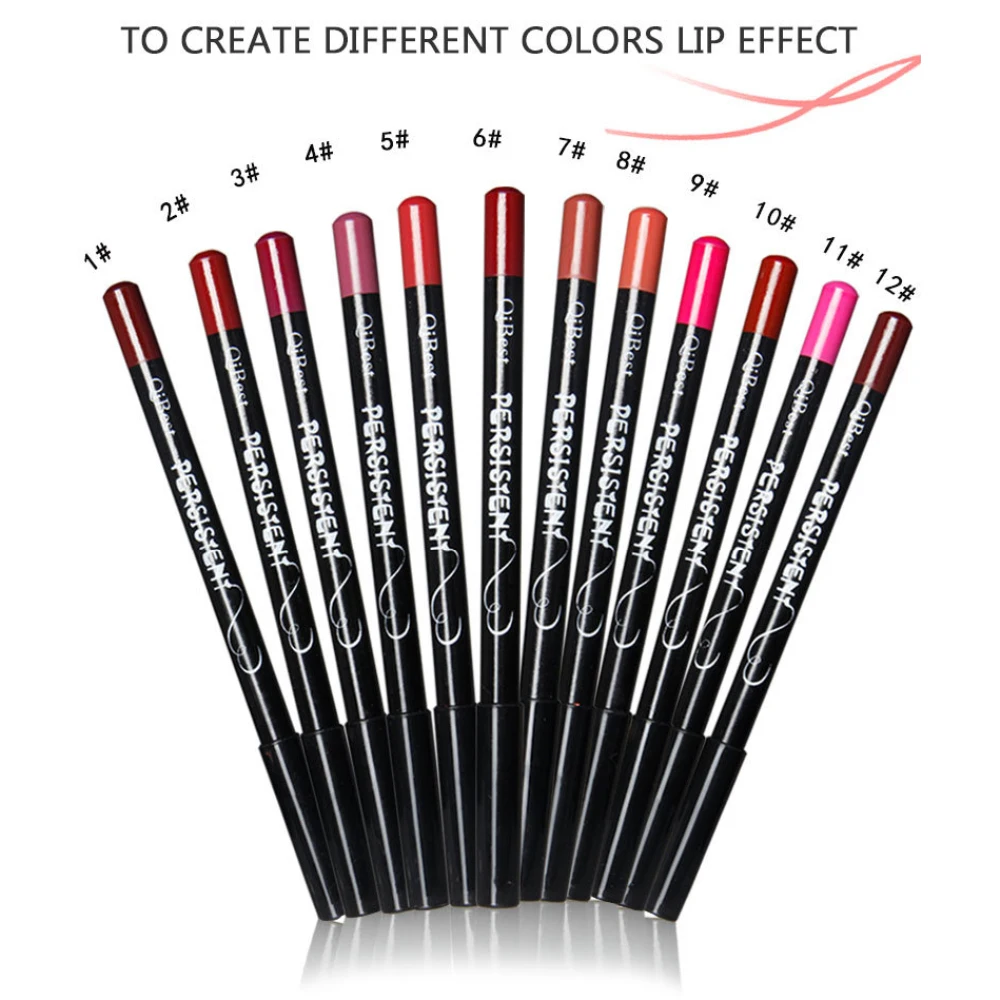 1/2/3BOXES Fashionable Precise Application Enhances Lip Shape 12-color Lip Product Qibest 12-color Lip Liner Must-have 12 Colors