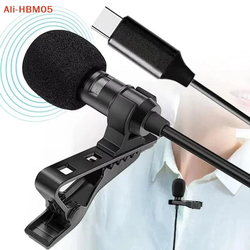 (HB05)1.5m Mini Portable  Microphone Condenser Clip-on Lapel Mic Wired USB 3.5mm Type C Microphone For Laptop PC Camera