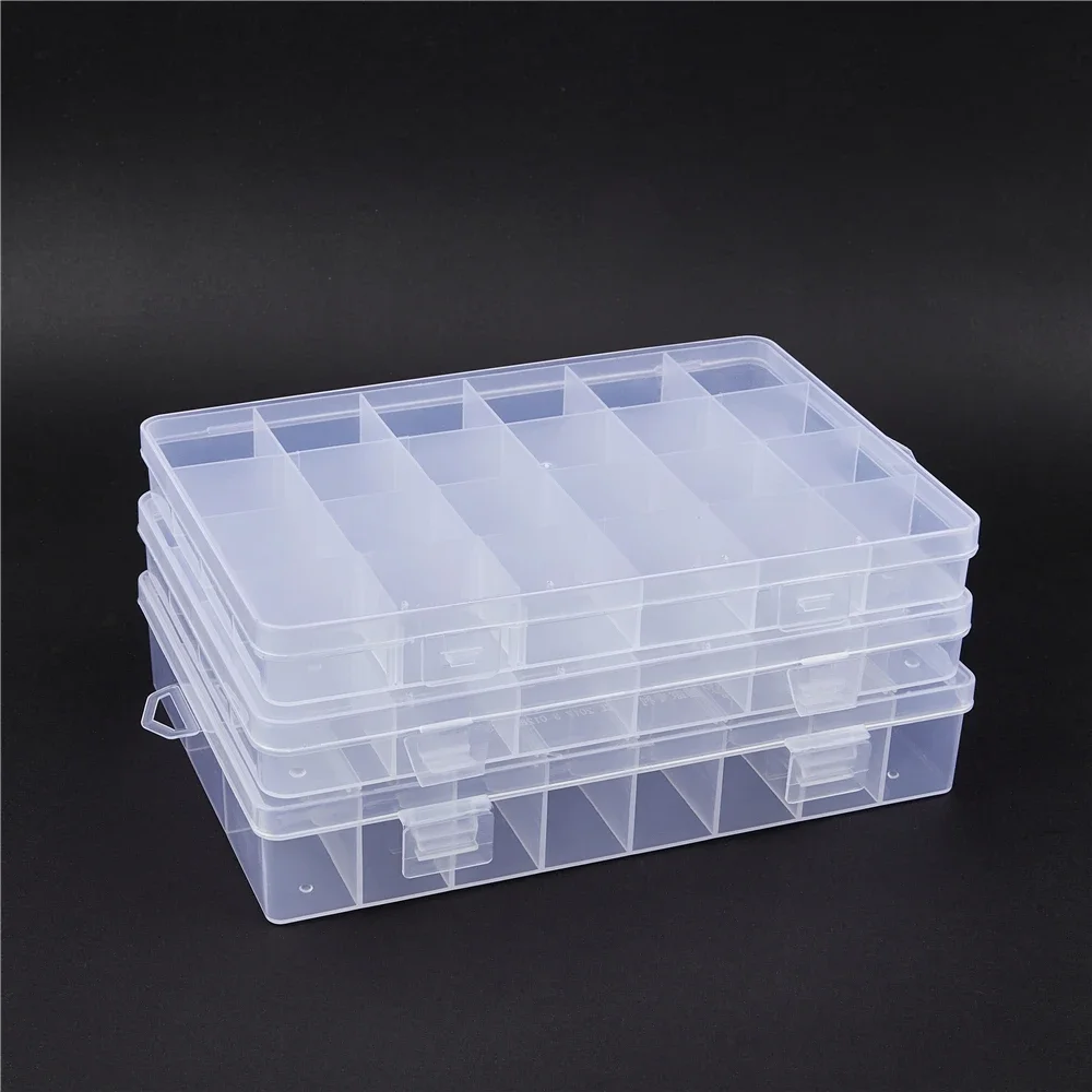 24 Slots Plastic Storage Jewelry Box Compartment Adjustable Container for Bead Earring Box for Jewelry Rectangle Box