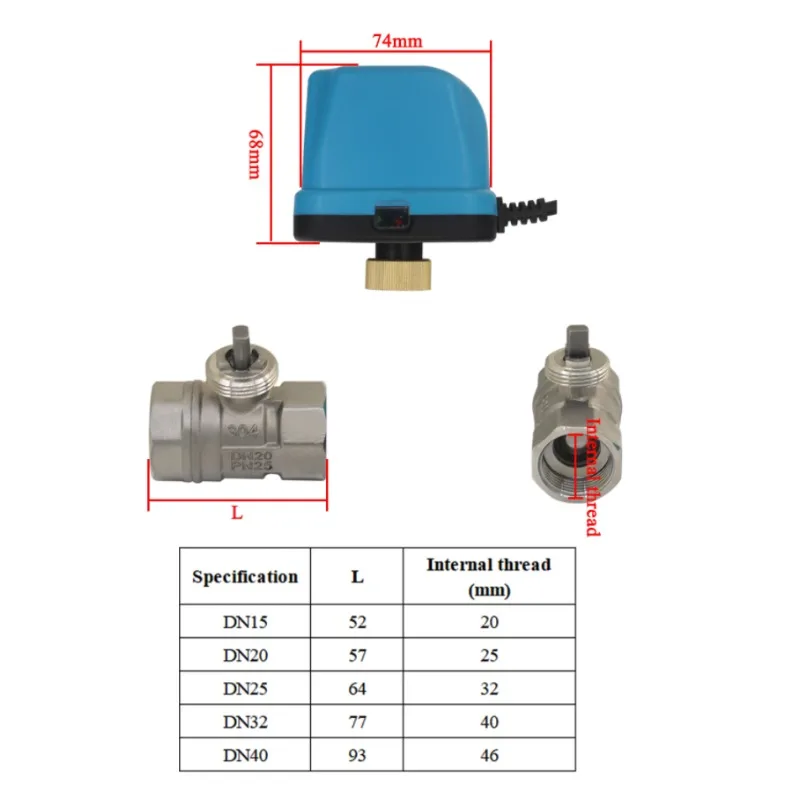1PCS Stainless Steel Motorized Ball Valve for HVAC Heating Cooling System 2-Way Electric Water Valve 3-Wire 2-Control Actuator
