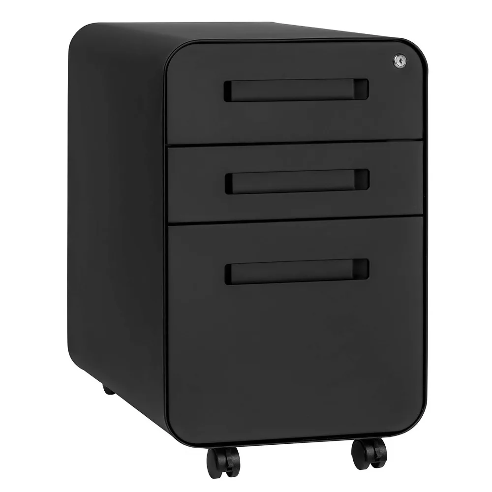 Stockpile 3 Drawer File Cabinet with Lock - Under Office Desk Metal Filing Cabinet, Legal/Letter File Folders, Wheels