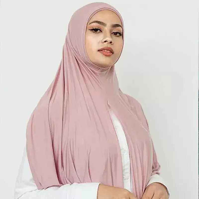 Hijab instantâneo de um laço para mulheres muçulmanas, pashmina, boa costura, envoltório da cabeça, turbante islã liso, camisa de alta qualidade