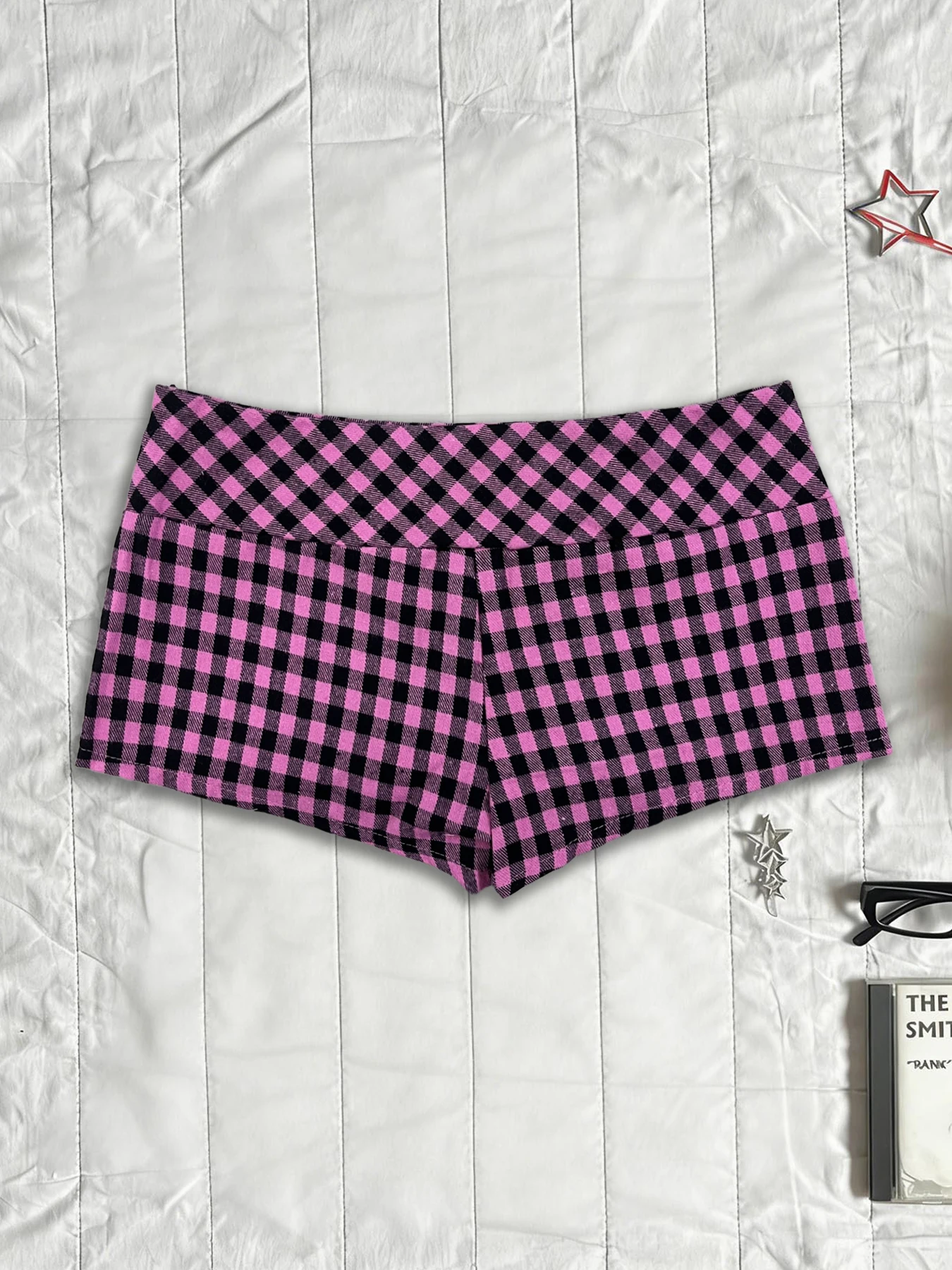Aesthetics Women Plaid Micro Booty Shorts Pink Purple 2 Colors Low Waist Bodycon 4 Buttons Slim Y2K Summer Street Mini Hot Pants