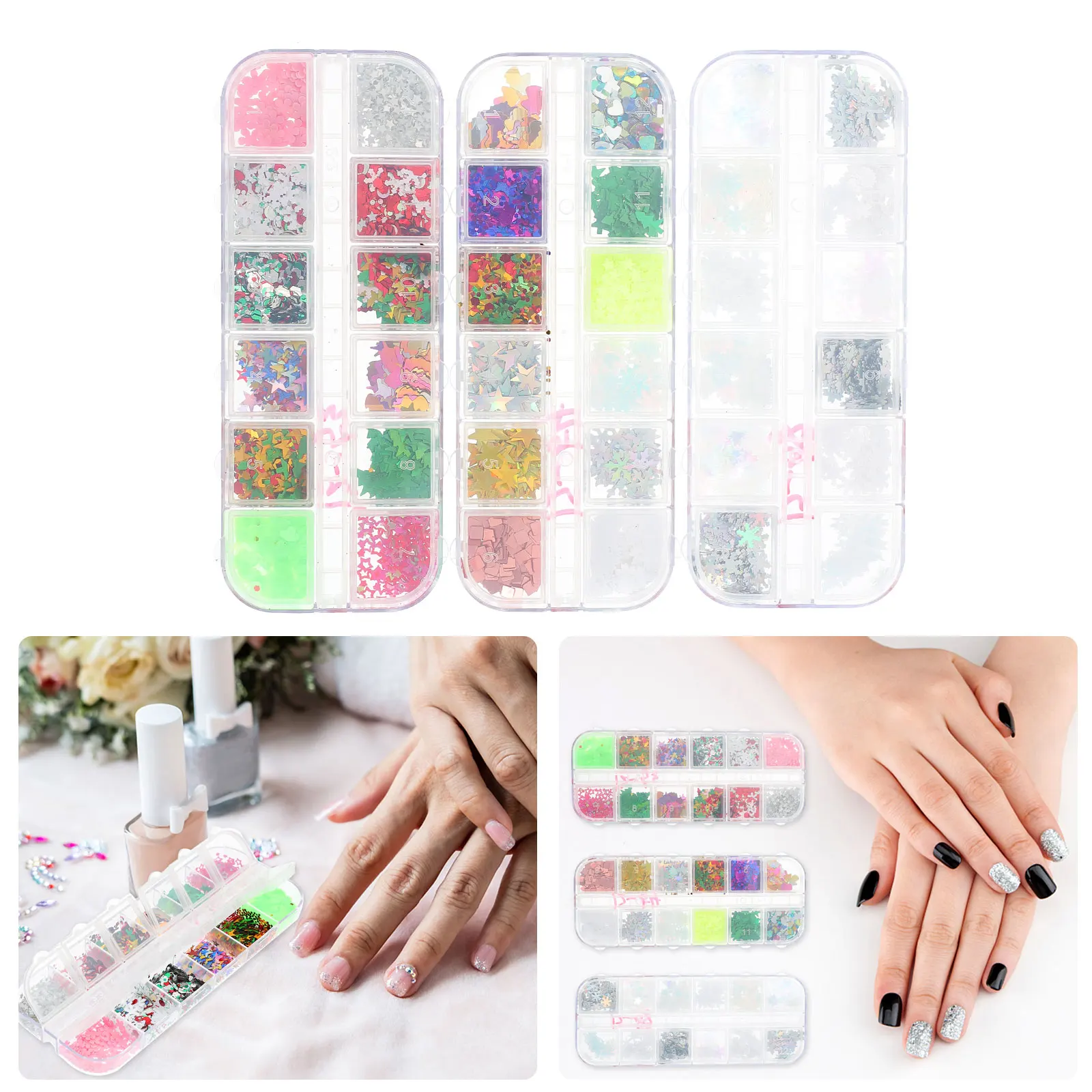 

Nail Sequins 3 Boxes Decor Art Shiny Manicure Accessories Decals Charms Beautiful Designs Safe Materials Wide Application