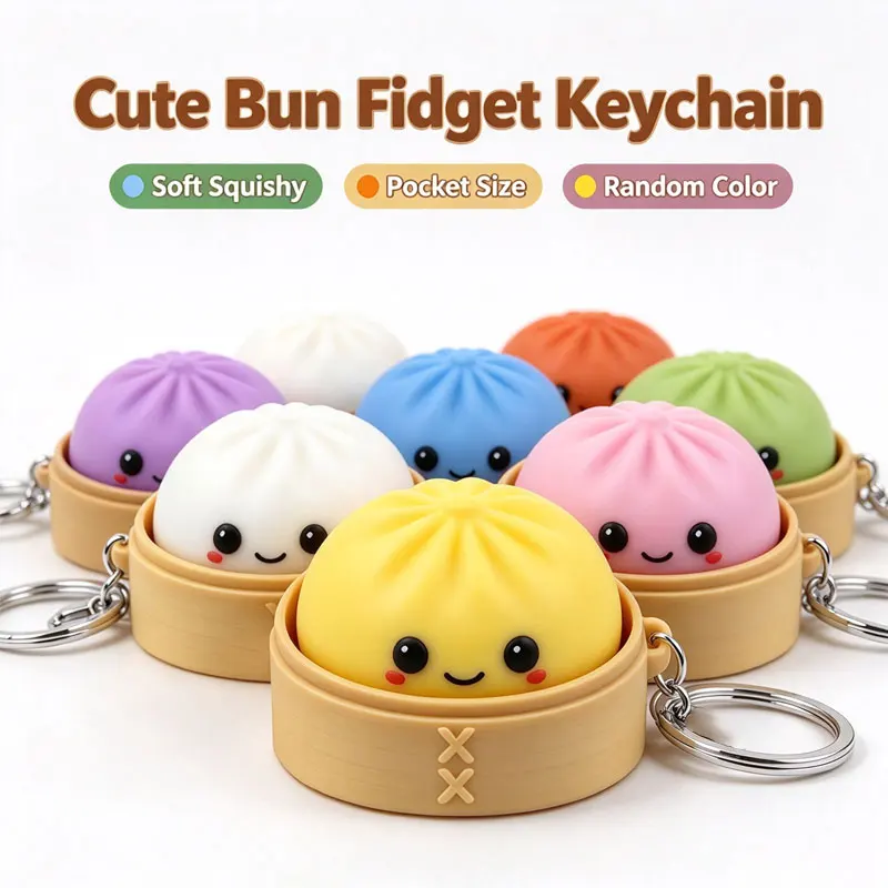 Simulated Soup Dumpling Click Fidget Keychain Cute Bun Pop It Pendant Portable Finger Stress Relief Bag Hanging Decor