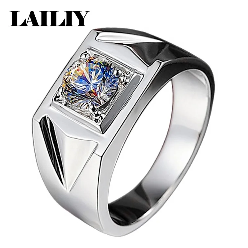 LAILIY925 Sterling Silver Gift Powerful Dazzling Shield  with 2 Carat Diamond Adjustable Ring For Men Women Fashion Jewelry